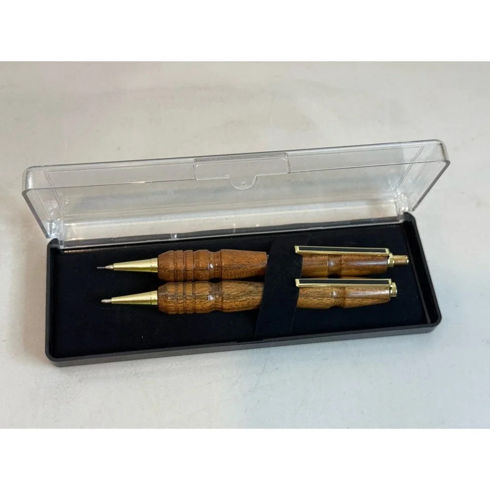 Handmade Bocote Wood Pen & Mechanical Pencil Set Gold Trim Fits Cross Refill